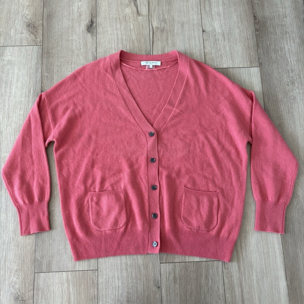 Gerard Darel Paris 100% Cashmere V-Neck Sweater Pink Button Knit 3 Large